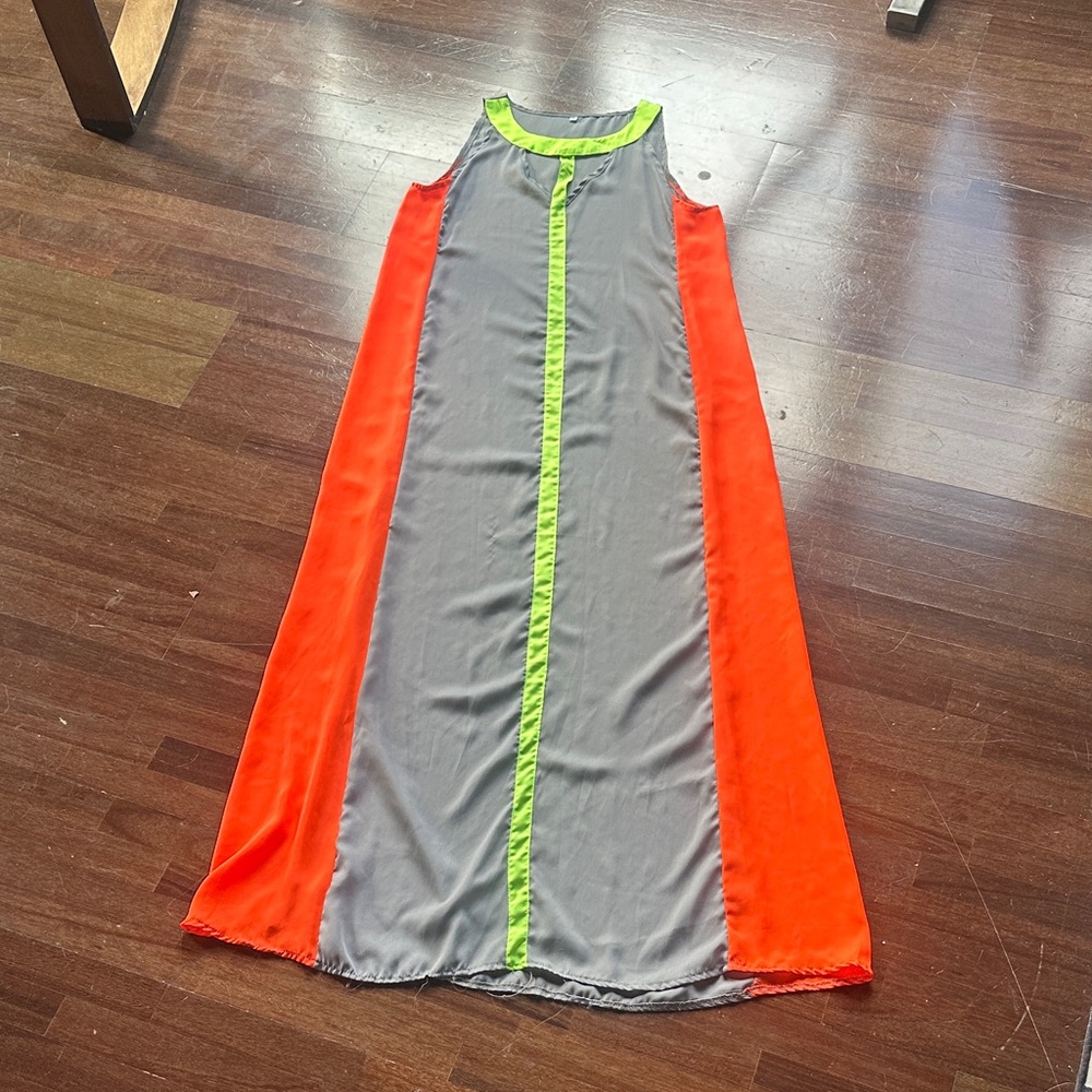 Gray and Orange Sleeveless Maxi Dress